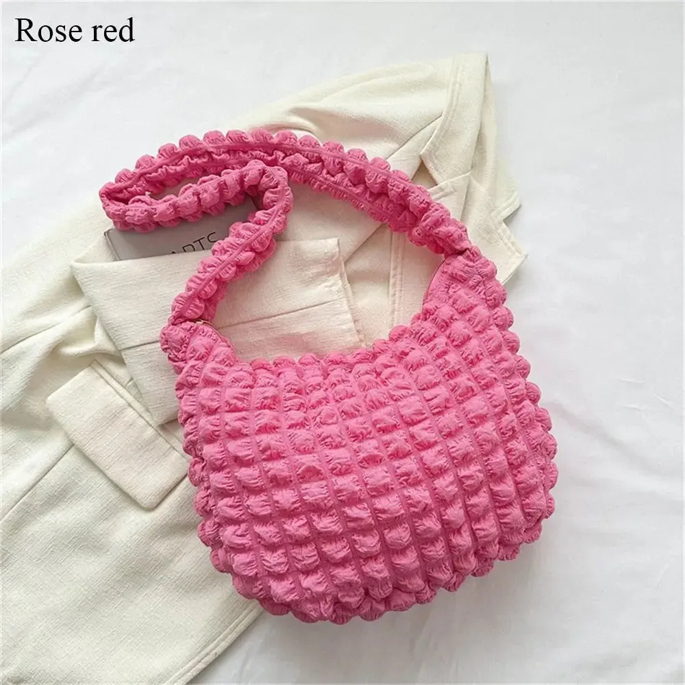 Women Large Capacity Tote Bag Plaid Quilted Crossbody Bag Cute Pleated Bubbles Embroidered Satchel Bags Solid Color Shoulder Bag