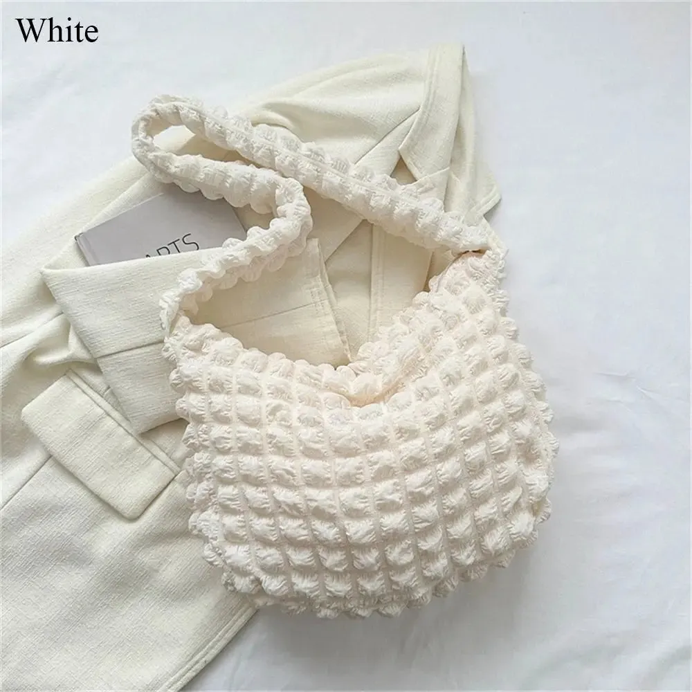 Women Large Capacity Tote Bag Plaid Quilted Crossbody Bag Cute Pleated Bubbles Embroidered Satchel Bags Solid Color Shoulder Bag