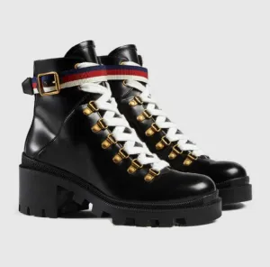 Women Round Toes Genuine Leather Ankle Strap Ankle Boots