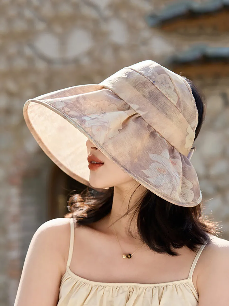 Women Summer Artsy Flower Large Brim Sunproof Hat