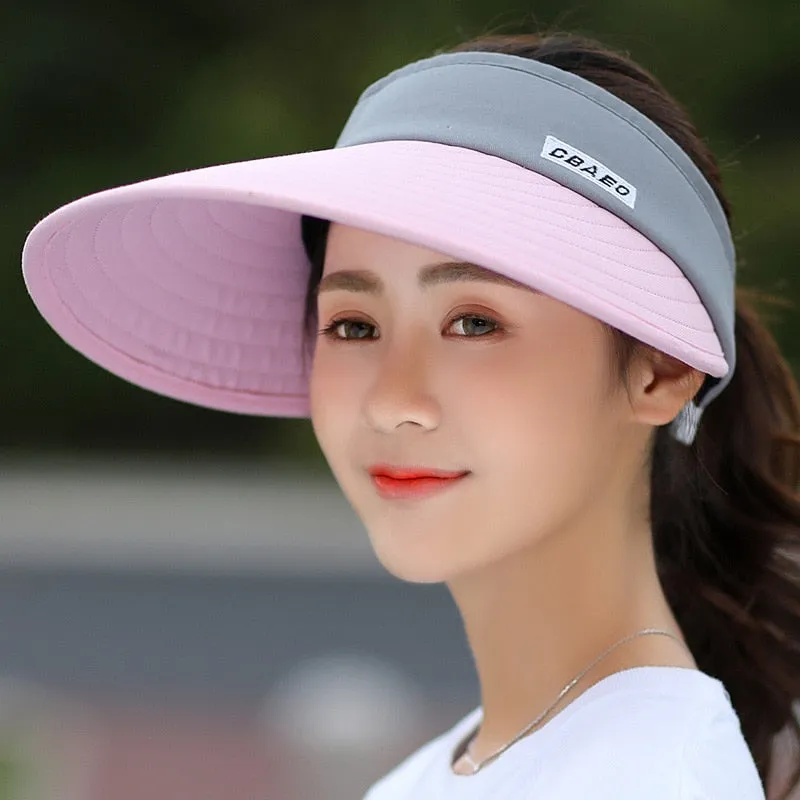 Women summer Sun Hats pearl packable sun visor hat with big heads wide brim beach hat UV protection female cap