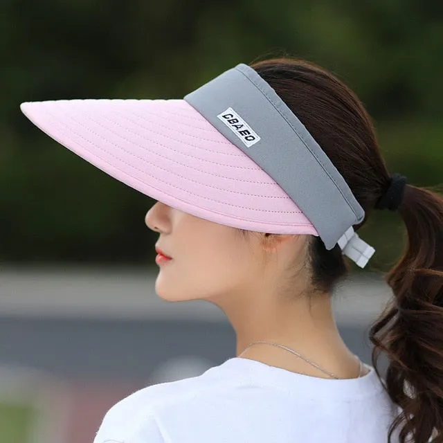 Women summer Sun Hats pearl packable sun visor hat with big heads wide brim beach hat UV protection female cap