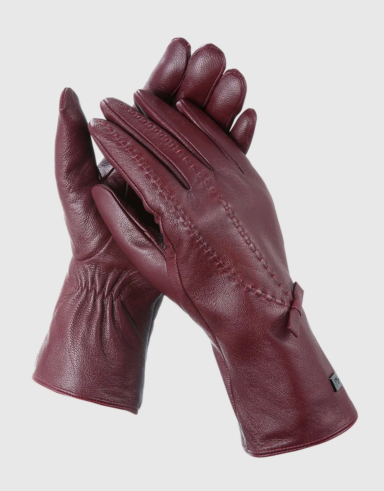 Women's Bow and Stitch Touchscreen Sheepskin Gloves