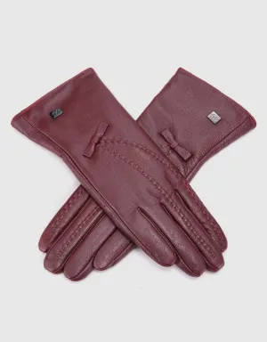 Women's Bow and Stitch Touchscreen Sheepskin Gloves
