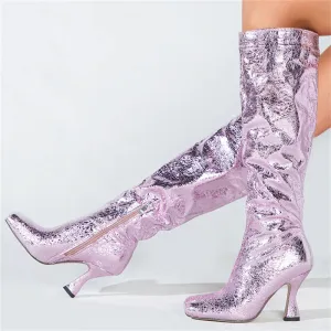 Women's Cool Square Toe Stilettos Heels Knee High Boots