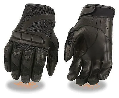 WOMEN'S GENUINE MESH/LEATHER COMBO RACING GLOVE W/PADDED KNUCLES PROTECTION SOFT