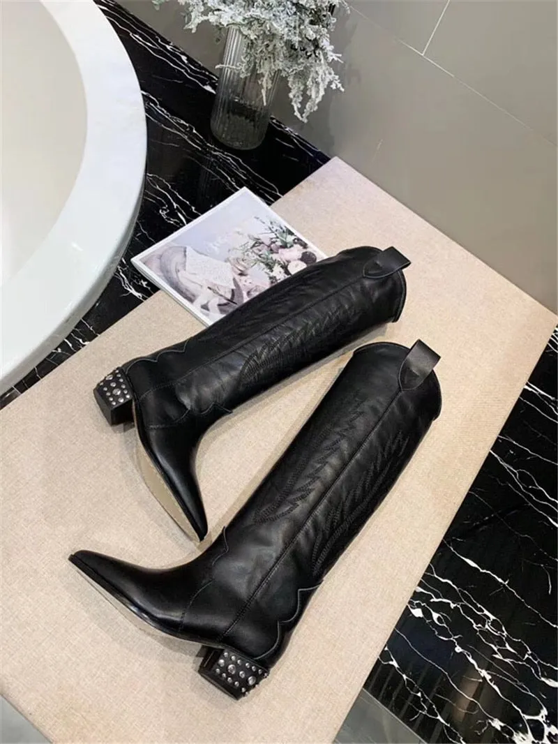 Women's High Boots Pointed Toe Embroidery