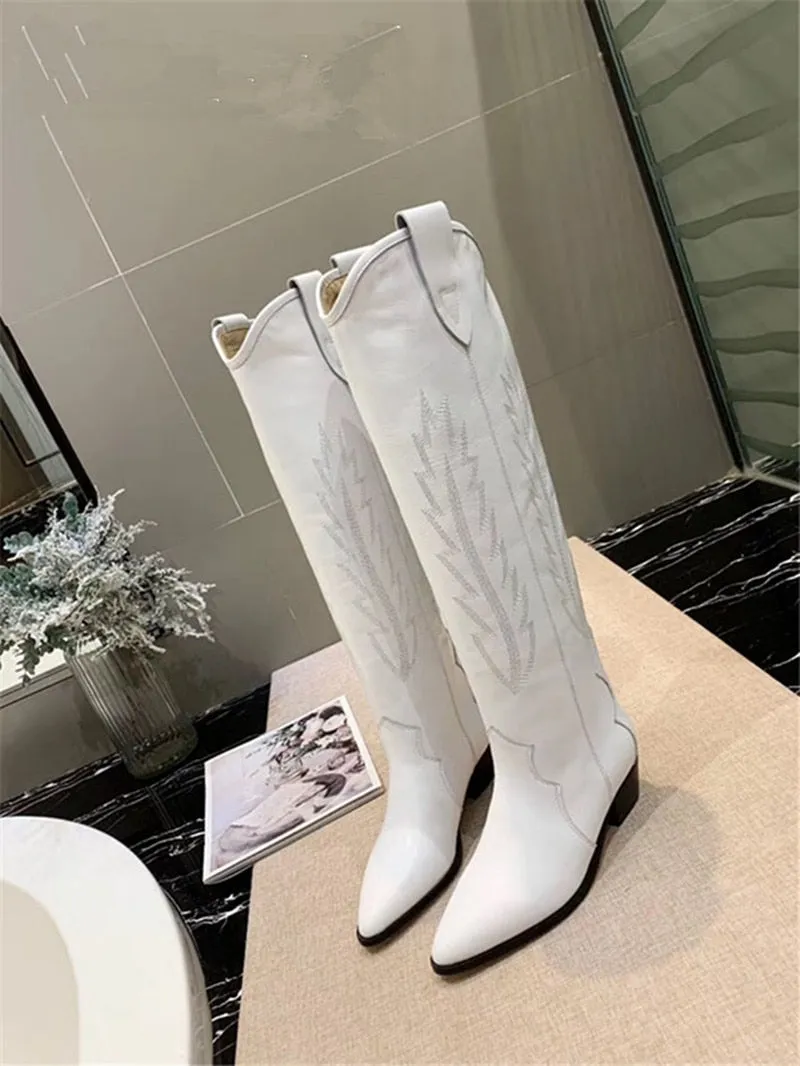 Women's High Boots Pointed Toe Embroidery