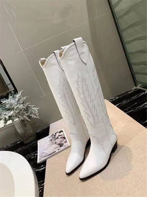 Women's High Boots Pointed Toe Embroidery