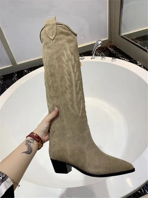 Women's High Boots Pointed Toe Embroidery