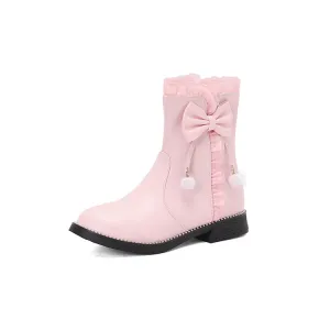 Women's Lace Bows Round Toe Flat Short Boots
