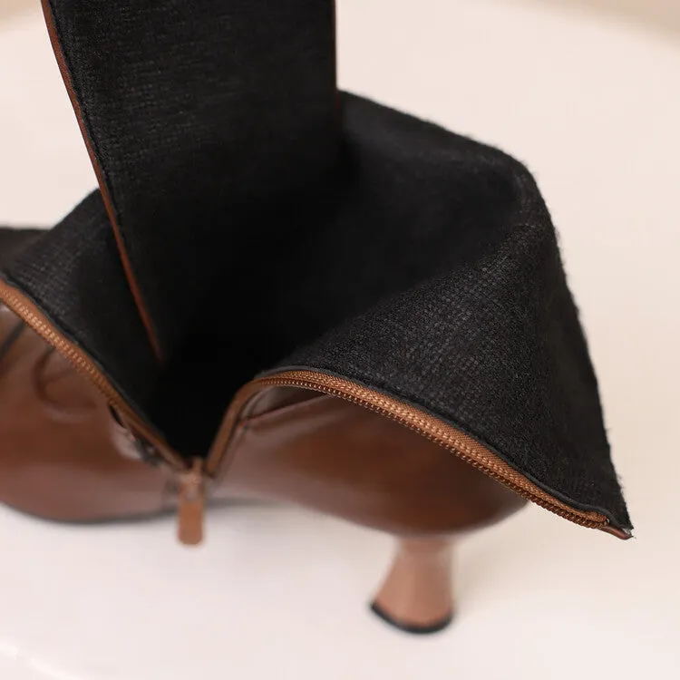 Women's Lace-up Buckle Belt Round Toe Hoof Heel Ankle Boots