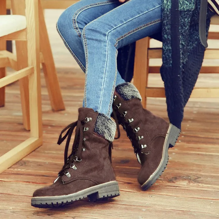 Women's Lace Up Low Heels Short Boots