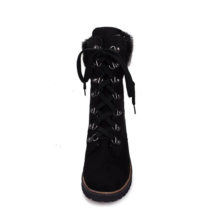 Women's Lace Up Low Heels Short Boots