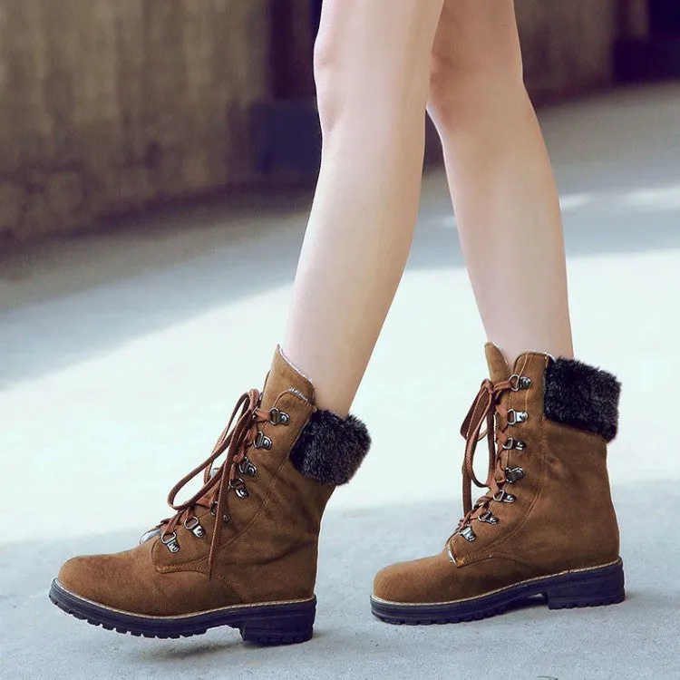 Women's Lace Up Low Heels Short Boots