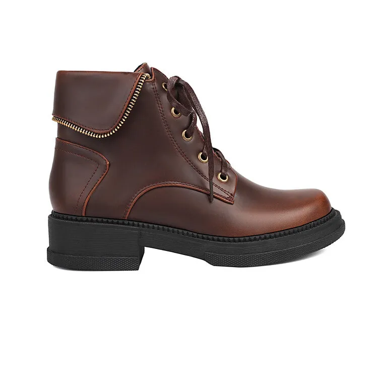 Women's Lace Up Round Toe Block Heel Platform Ankle Boots