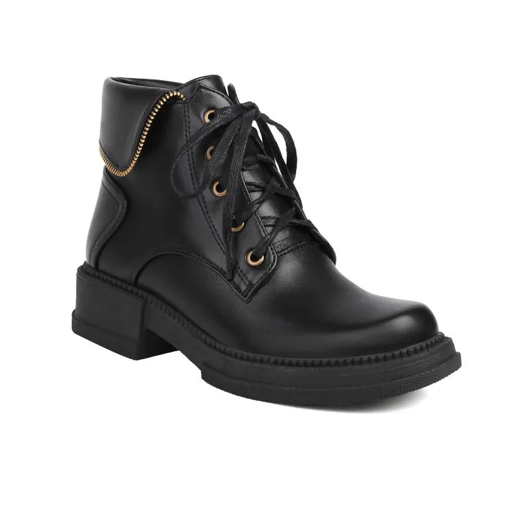 Women's Lace Up Round Toe Block Heel Platform Ankle Boots