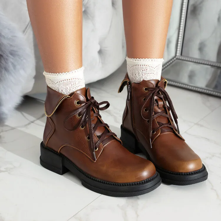 Women's Lace Up Round Toe Block Heel Platform Ankle Boots