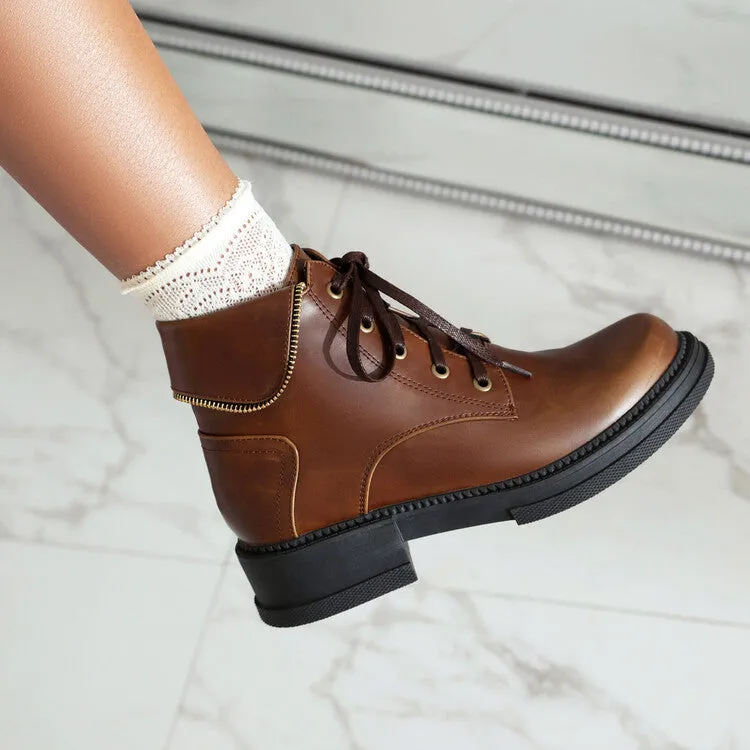 Women's Lace Up Round Toe Block Heel Platform Ankle Boots