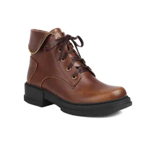 Women's Lace Up Round Toe Block Heel Platform Ankle Boots