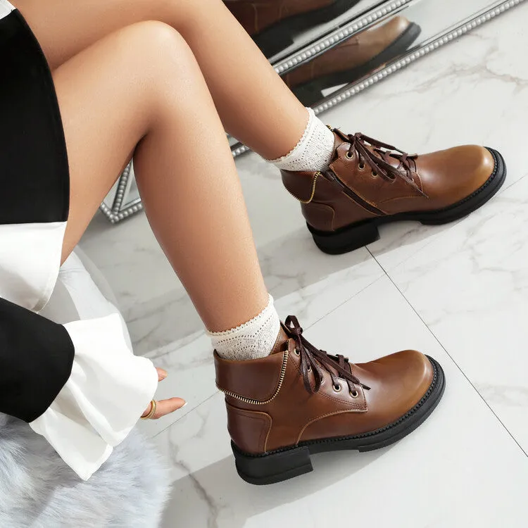 Women's Lace Up Round Toe Block Heel Platform Ankle Boots