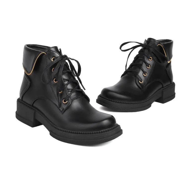 Women's Lace Up Round Toe Block Heel Platform Ankle Boots