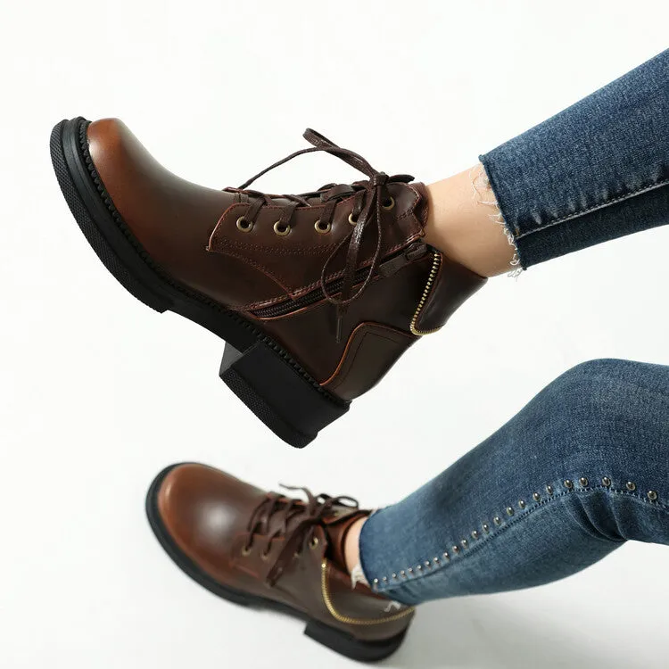 Women's Lace Up Round Toe Block Heel Platform Ankle Boots