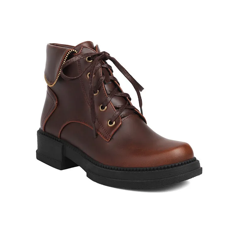 Women's Lace Up Round Toe Block Heel Platform Ankle Boots
