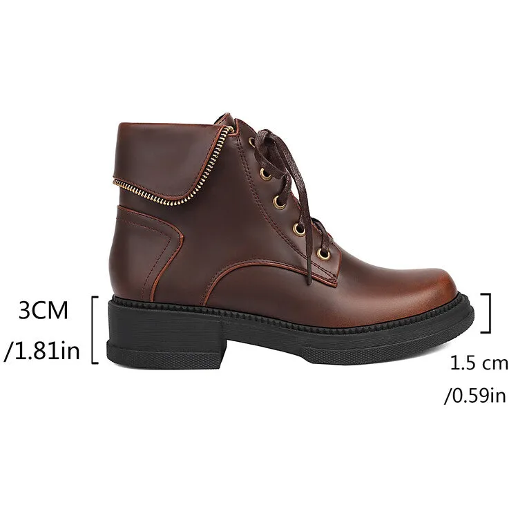 Women's Lace Up Round Toe Block Heel Platform Ankle Boots