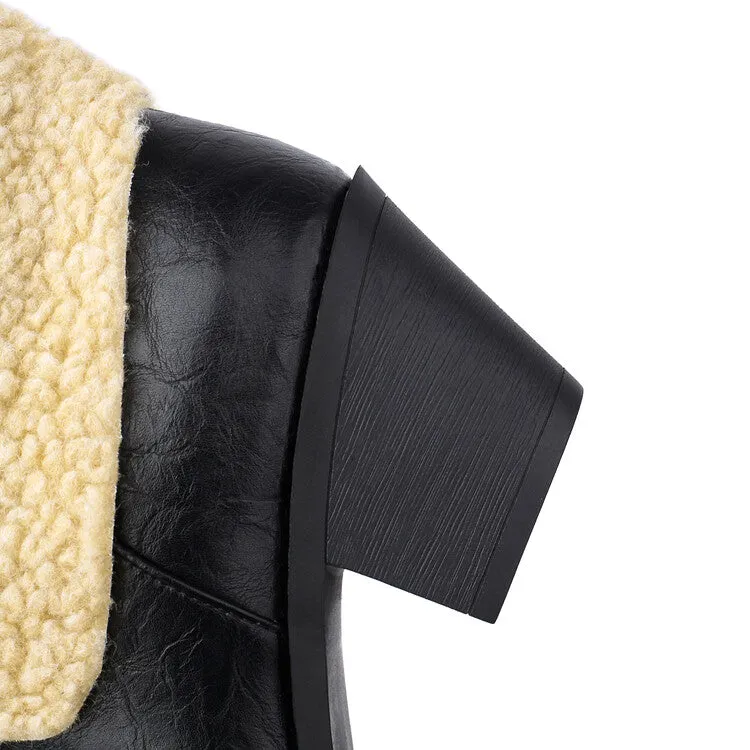 Women's Patchwork Pointed Toe Block Heel Mid Calf Western Boots
