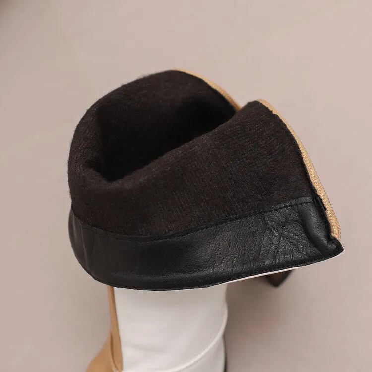 Women's Pattern Pointed Toe Square Heel Short Boots