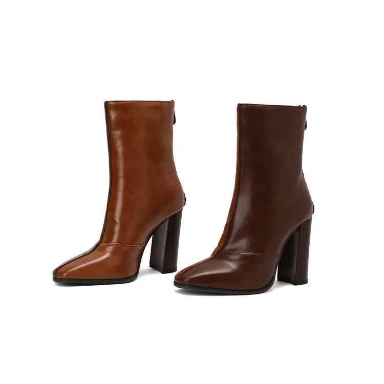 Women's Pattern Pointed Toe Square Heel Short Boots