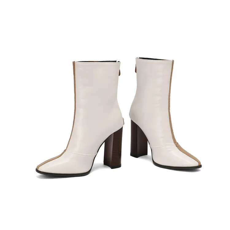 Women's Pattern Pointed Toe Square Heel Short Boots