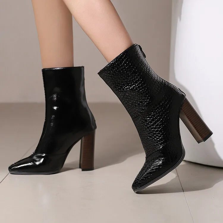 Women's Pattern Pointed Toe Square Heel Short Boots
