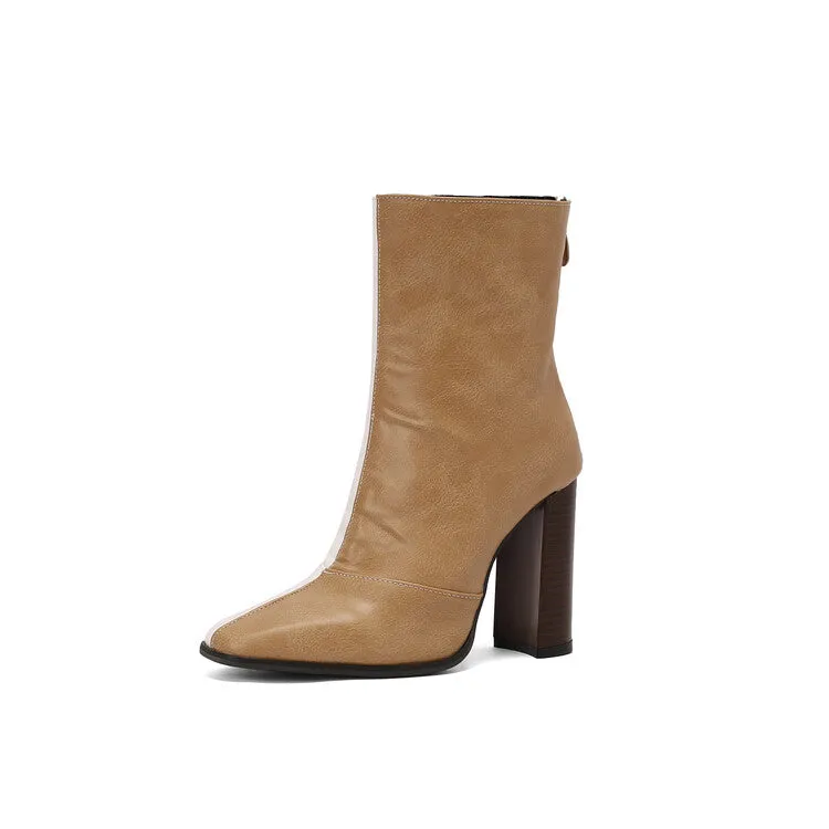 Women's Pattern Pointed Toe Square Heel Short Boots