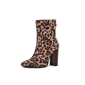 Women's Pattern Pointed Toe Square Heel Short Boots