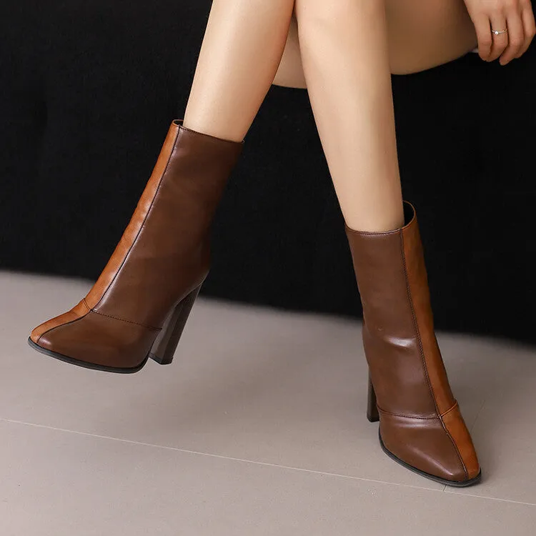 Women's Pattern Pointed Toe Square Heel Short Boots