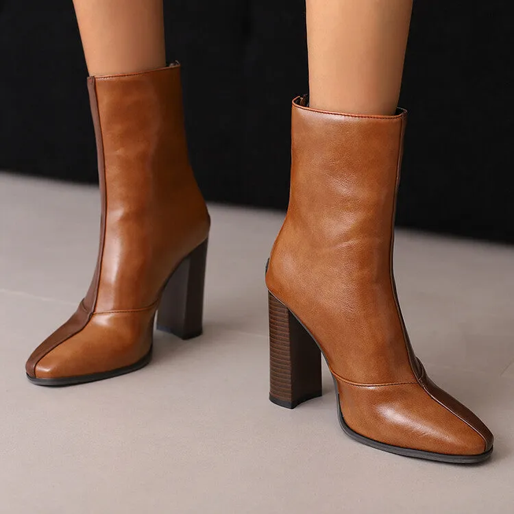 Women's Pattern Pointed Toe Square Heel Short Boots