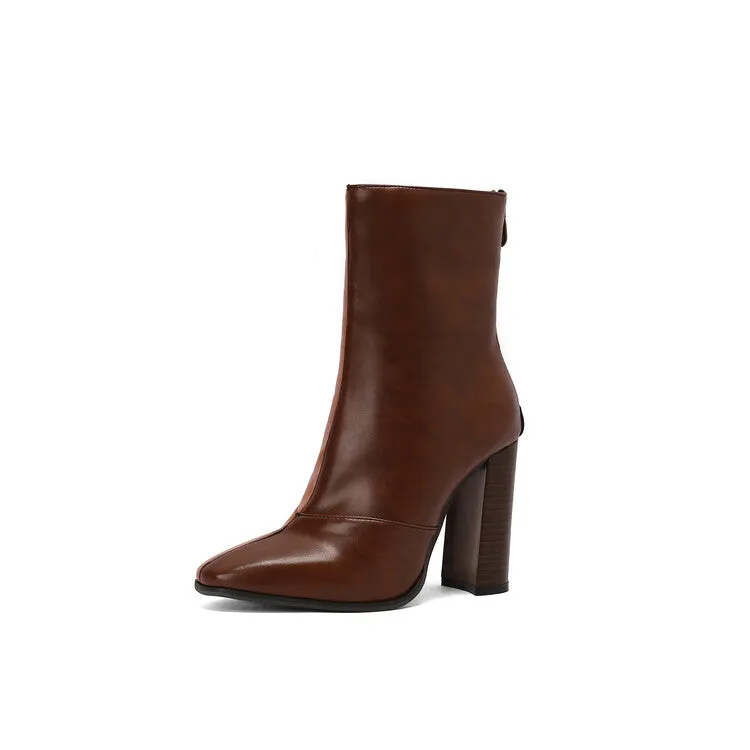 Women's Pattern Pointed Toe Square Heel Short Boots