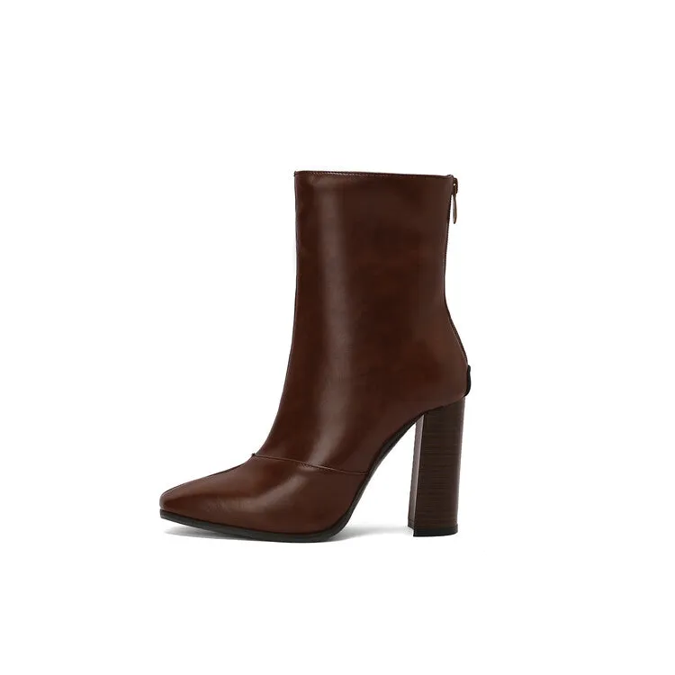 Women's Pattern Pointed Toe Square Heel Short Boots