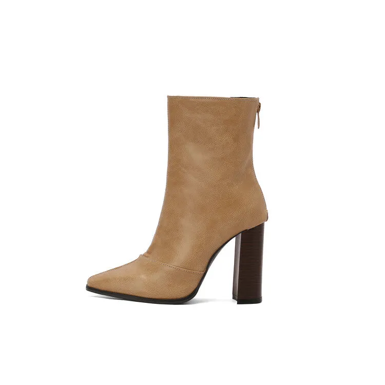 Women's Pattern Pointed Toe Square Heel Short Boots