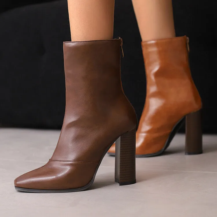 Women's Pattern Pointed Toe Square Heel Short Boots