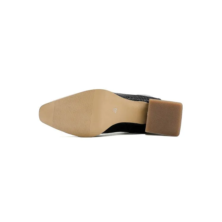 Women's Pattern Pu Leather Patchwork Pointed Toe Block Heel Short Boots