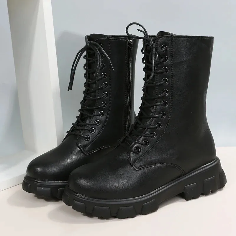 Women's Shoes Mid Calf Boots Gothic Punk Casual White Platform Woman Medium Heel Spring Summer 2023 Elegant with Free Shipping