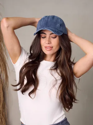 WOMEN'S SOLID DISTRESSED BASEBALL CAPS