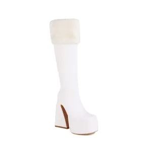 Women's Square Toe Triangle Heel Platform Knee High Boots