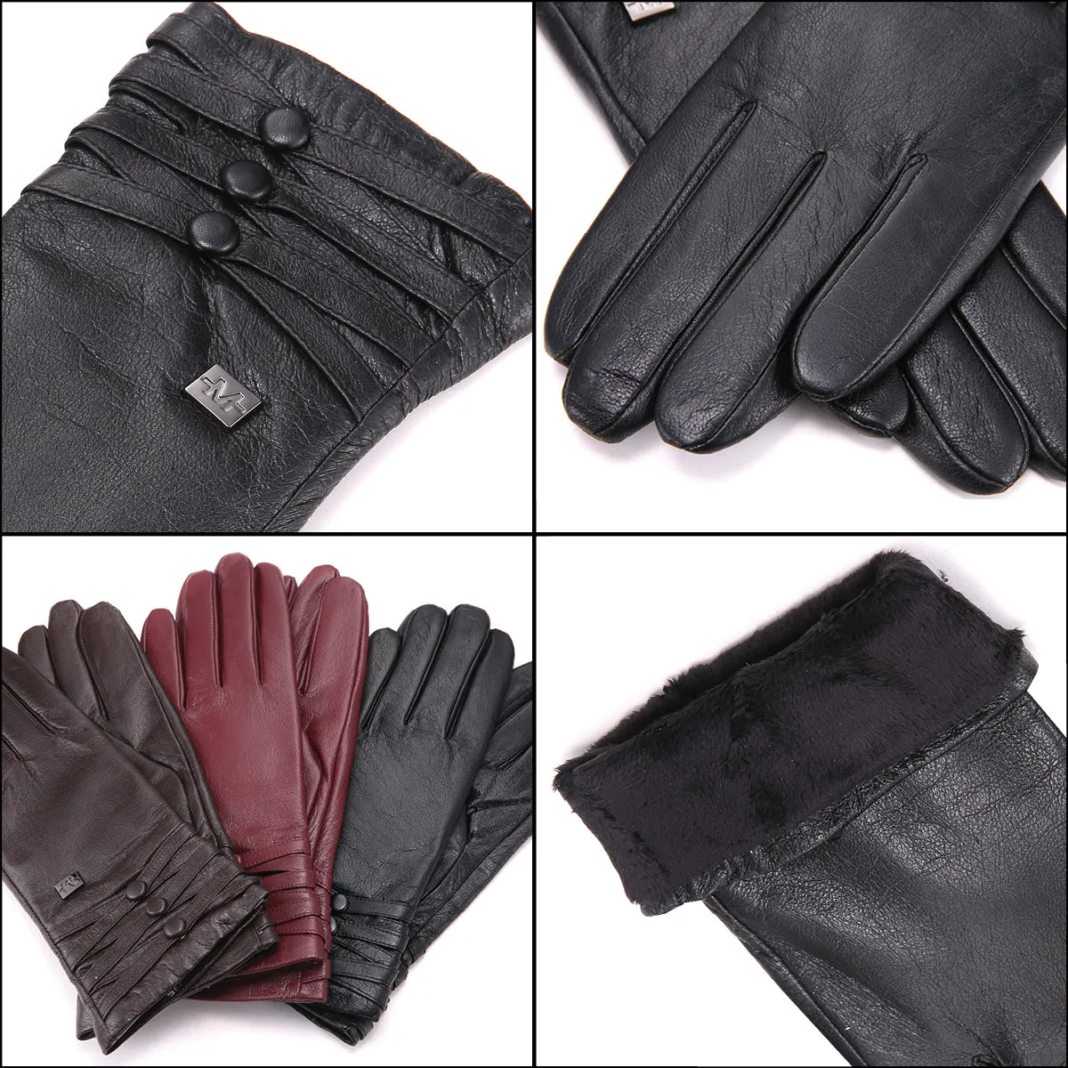 Women's Triple Beaded Touchscreen Sheepskin Gloves