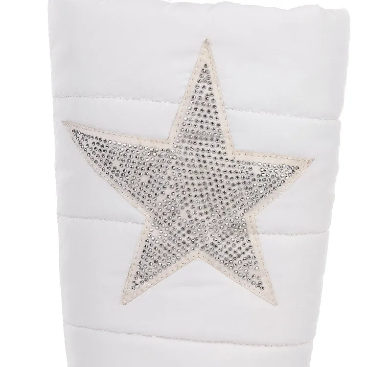Women's Waterproof Rhinestones Wedge Heels Down Tall Boots for Winter