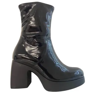 Wonders Black High Patent Chunky Boots