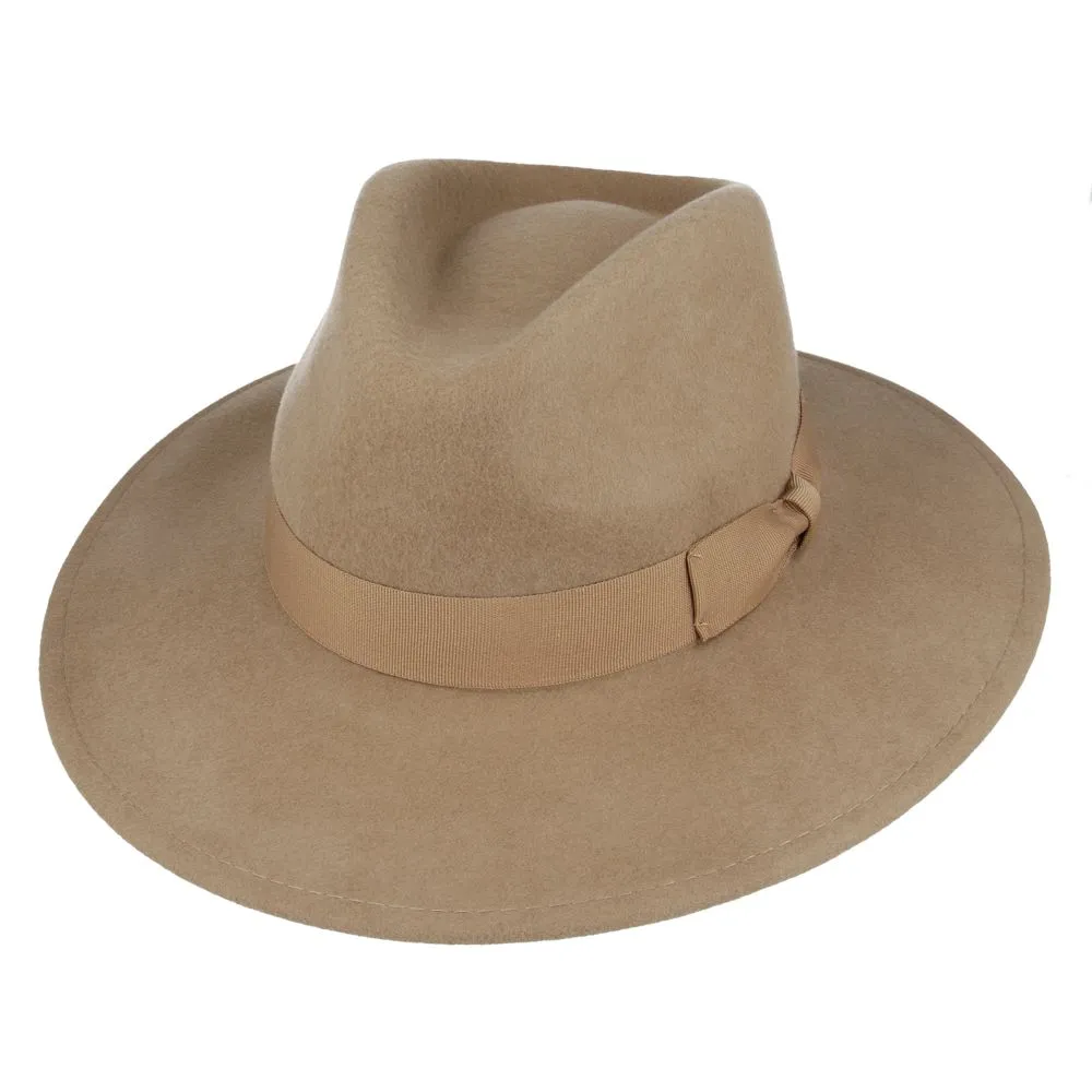 Wool Felt Crushable Fedora Hat - Wide Brim